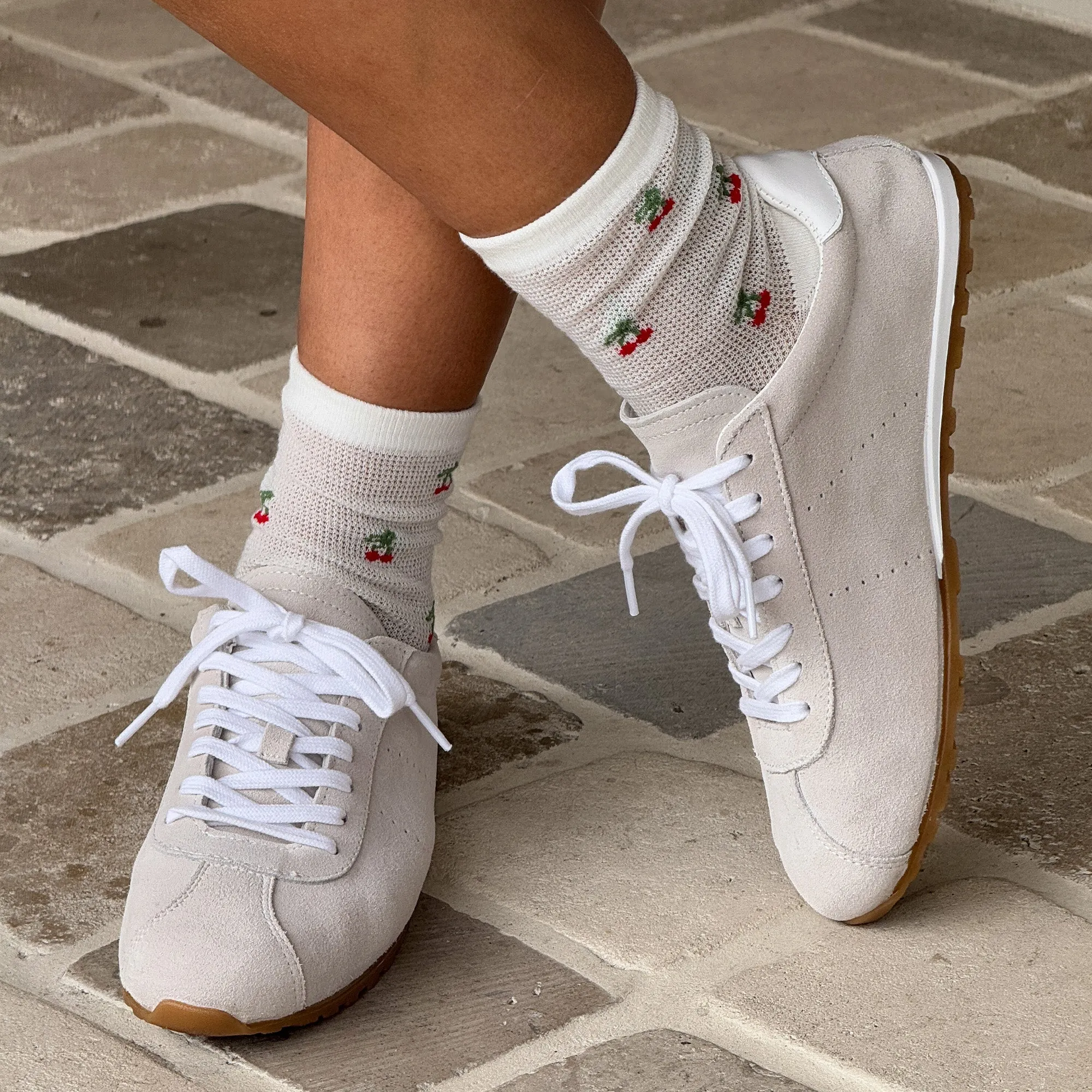 CHERRY WAFFLE KNIT SOCKS WHITE RED Dolce Vita