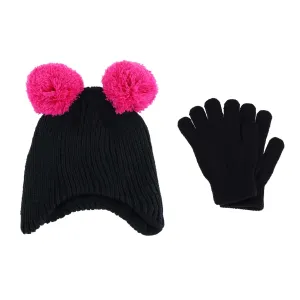 Girl's 3-6 Winter Ribbed Knit Aviator Hat and Glove 2-Piece Set