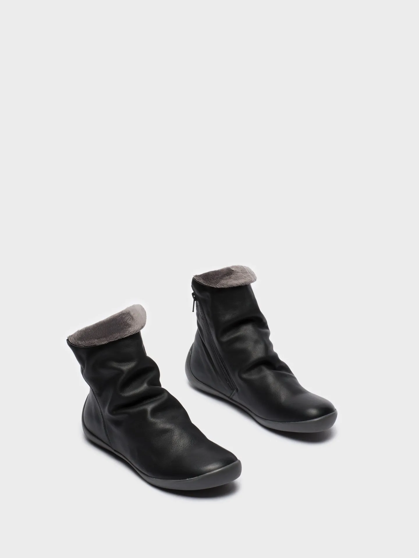 Gray Black Zip Up Ankle Boots