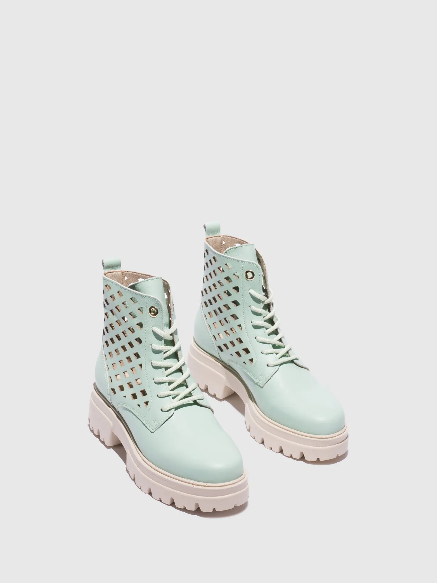Green Lace-up Ankle Boots
