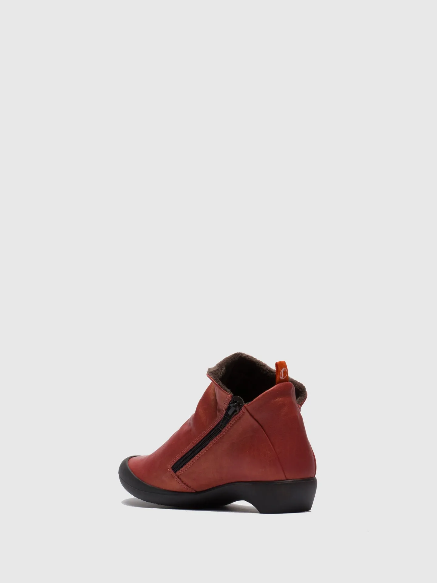 Red Leather Zip Up Ankle Boots