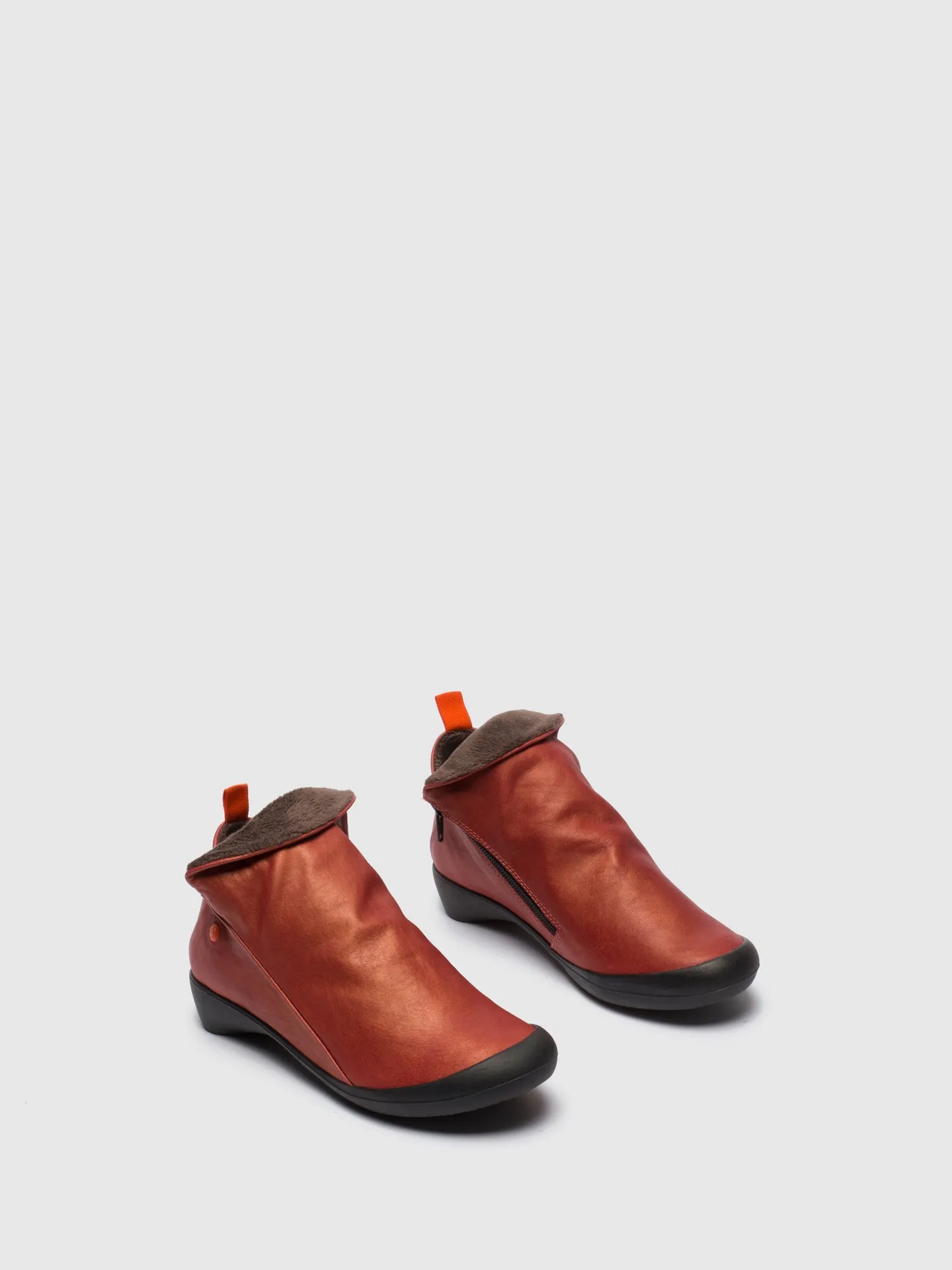 Red Leather Zip Up Ankle Boots