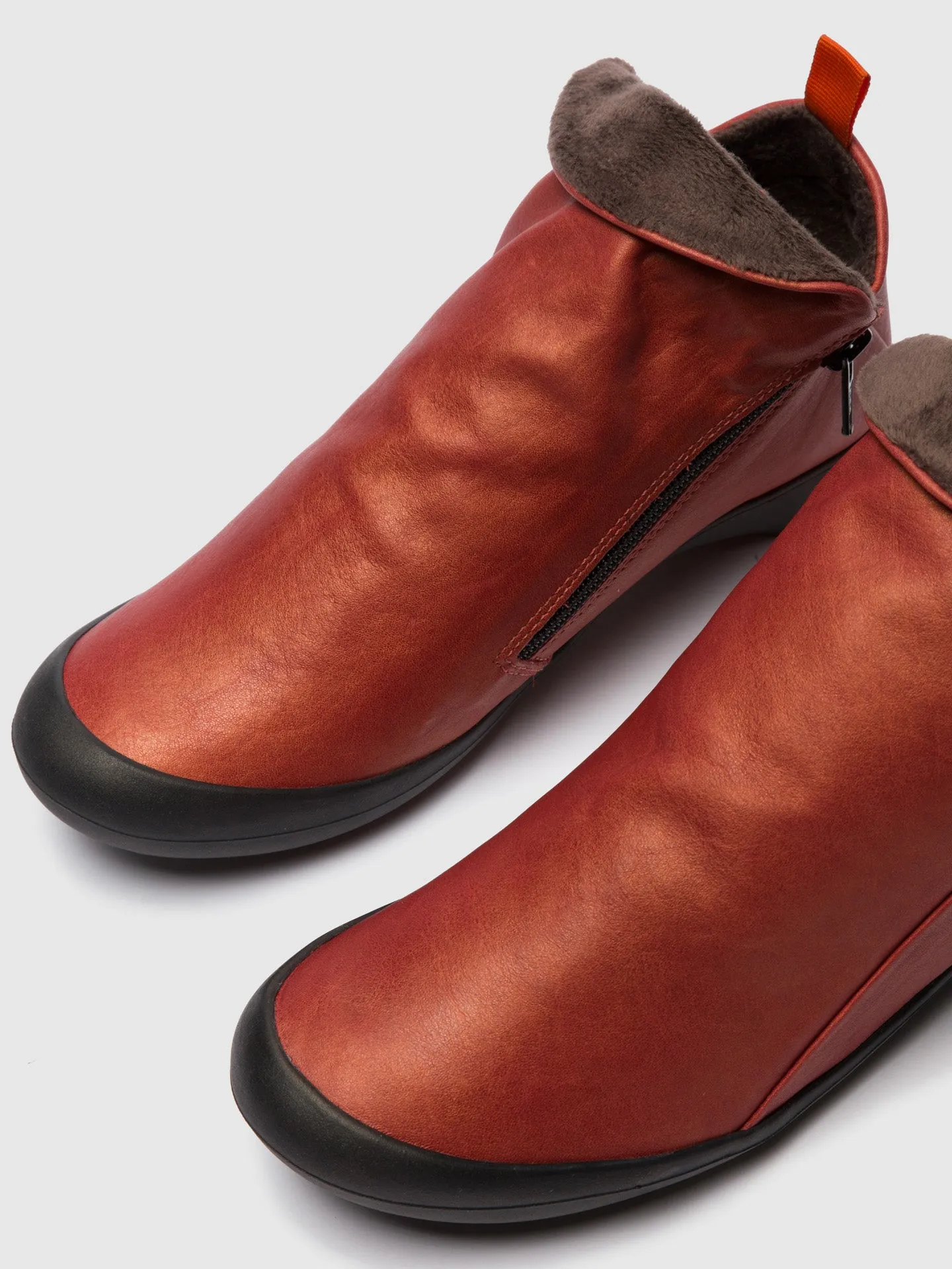 Red Leather Zip Up Ankle Boots